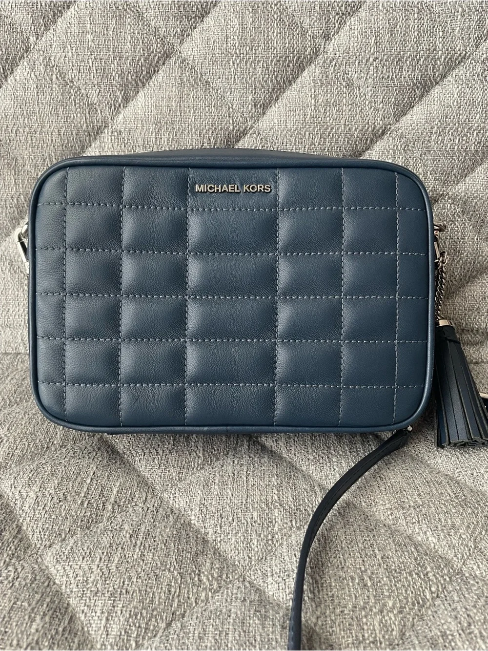 Michael Kors Quilted Navy Leather Camera Crossbody with Tassel